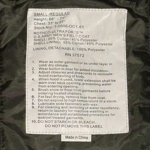 Rothco Ultra Force Field Coat Jacket Mens Small Regular Woodland Camo M-65 Liner - Picture 9 of 9